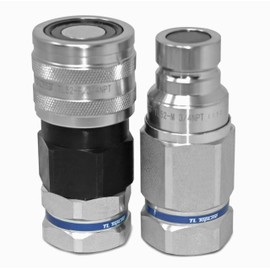 TL53 3/4" SAE Thread Flat Face High Flow Quick Connect Hydraulic Coupler 3/4" body to mount directly on High Flow skid steer loaders - with dust caps