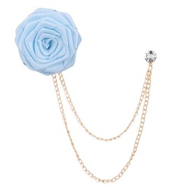 Rose Lapel Pin Tassel Chain Brooch Suit Flower Pins for Men Rose Brooch Pin Bridegroom Wedding Brooches Flower Pin for Men Suit Brooch with Chain Rose Pins and Brooches Light Blue Suit Accessories