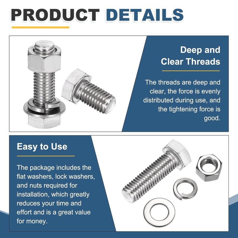 MECCANIXITY M12 x 200mm 304 Stainless Steel Hex Head Screws