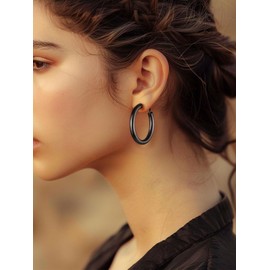 FindChic Trendy Black Hoop Earrings for Women 40mm Stainless Steel Non Tarnish Chunky Hoops 80s Party Jewelry