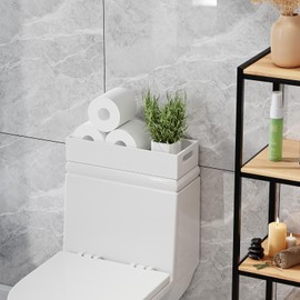 VITVITI Bamboo Toilet Paper Holder Storage, Bamboo Tray for Bathroom with Handle, Toilet Tissue Holder Organizer Basket Container for Toilet Tank/Kitchen Counter, Natural, White