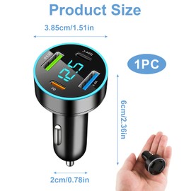KFZ-Ladegerät, USB, schnell, 53 W, mit 4 Anschlüssen (PD & QC 3.0), Universal-Zigarettenanzünder-Adapter für Autos/SUV/LKW, kompaktes Ladegerät mit LED-Anzeige der Spannung, 12 V/24 V