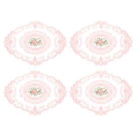 sourcing map 4Pack Retro Lace Placemat 12x16-in Oval Embroidered Table Place Mats French Crochet Doilies Coasters Cup Mat for Home Wedding, Pink