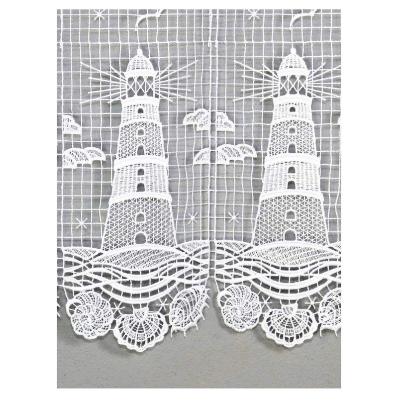 Maritime White Lace Curtain Lighthouse Made of Plauen Lace Panel