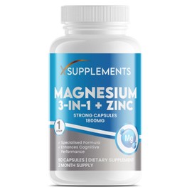 Magnesium 3 in 1, +zinc, 1 Capsule a Day, 60 Capsules, 2 Month Supply, glycinate, Malate, Citrate, high Strength Capsules, 1800mg