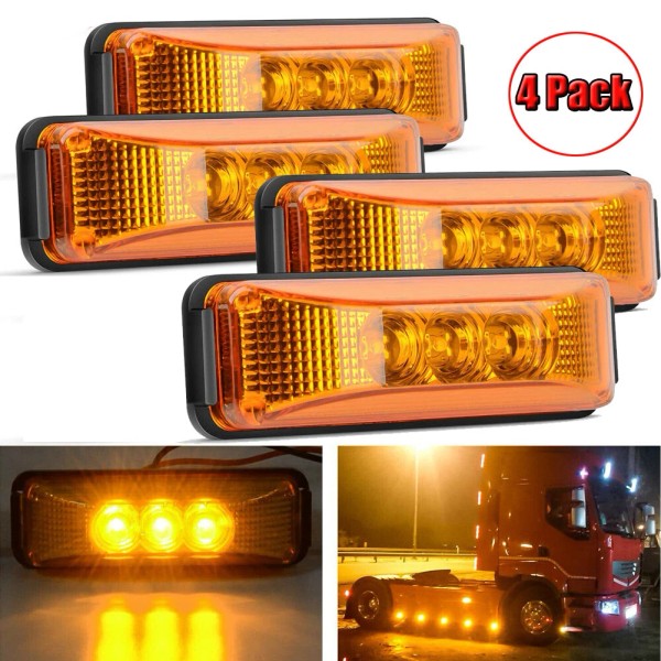 Unbranded 4x 3-LED Side Marker Lights RV Amber Truck Trailer