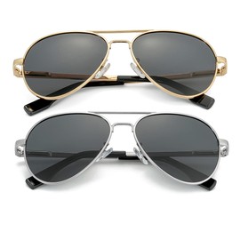 Kids Small Polarized Aviator Sunglasses for Girls and Boys Age 4-16 (Gold/Grey + Silver/Grey)