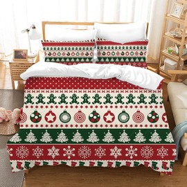 AVJWWD Christmas Bed Linen Set, Christmas Duvet Cover, Santa Claus, Christmas Elk and Christmas Snowflake Pattern, Soft Microfibre with Zip