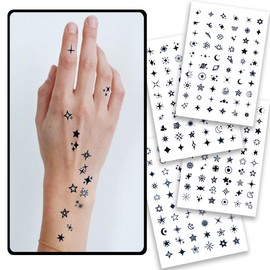 Stars Semi-permanente Tattoos für Erwachsene–2 Wochen Lang Haltende Kleine Fake-Tattoos für Frauen und Männer, Gesicht, Finger, Hals, Körper/Verblasst Natürlich/Keine Reflexion/Wasserfest/Realistisch