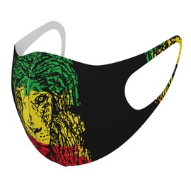 Smacole 011947 Design Mask, Set of 2, Polyester, Washable, Cloth Mask, Unisex, Reggae Lion Rasta Color