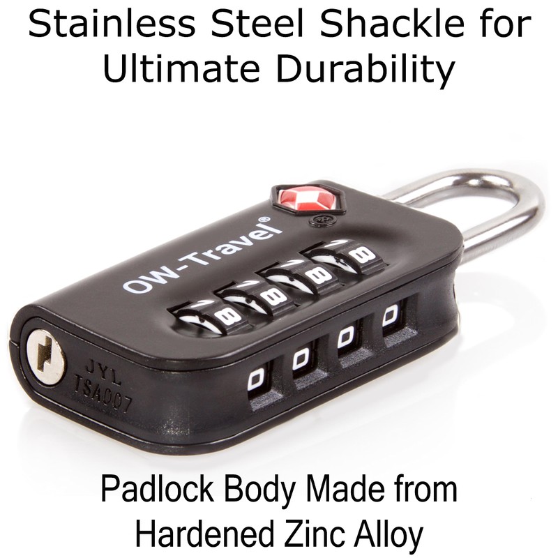 OW-Travel Luggage Locks TSA Approved (3 Pack Black) 4 Digit