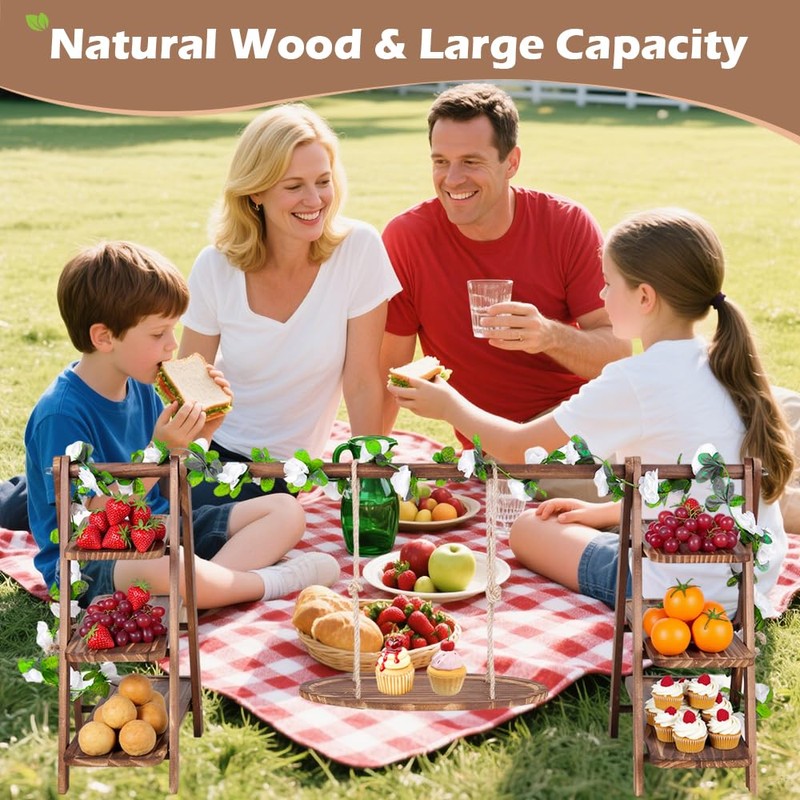 Wooden 3 Tier Cupcake Stand with Swing and Foldable Stand