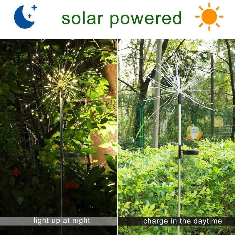2 Pack Solar Garden Lights, 120 LED Solar Firework Lights