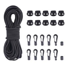 VirtuGro 20M Bungee Cords with Hooks 5MM Elastic Rope with 10pcs Bungee Shock Cord Hooks and 10pcs Plastic Clips for Drawstrings, Heavy Duty Elastic Rope for Tarpaulin Trailer Backpack Tene Luggage