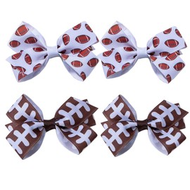 Baseball Hair Bow Clip Softball Hair Bow Women Girls Sport Bow Hair Clip Hair Accessories 4Pcs Pack ZFJ49 (Rugby Set)