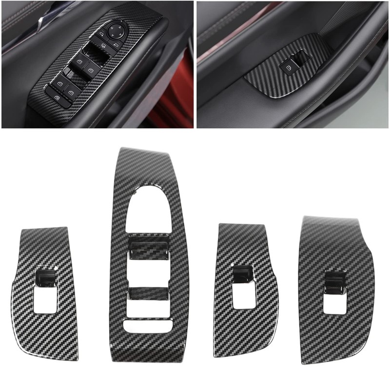 4 Pieces Door Window Switch Trim Carbon Fibre Style Replacement