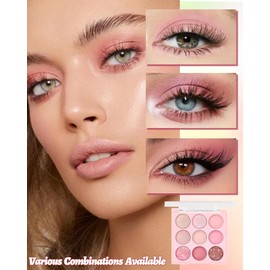 Rose Eyeshadow Palette, 9 Colours Cream Eyeshadow Durable Waterproof, High Gloss Glitter and Matte Shades, Fine and Silky Powder, Highly Pigmented Korean Makeup for Sensitive Eyes