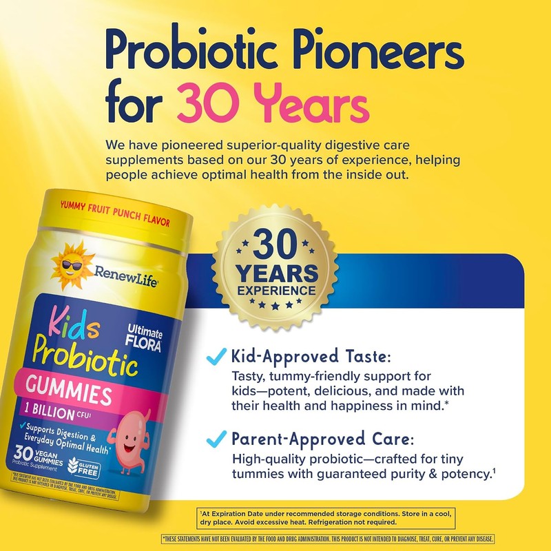 Renewlife Ultimate Flora Kids Gomitas Probióticas 30 Gomitas Sabor Frambuesa