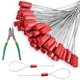 ayktiuf 60 Pieces Safety Cable Seals, Metal Number Safety Cables, Label Steel Safety Cable Seals, Cables for Truck Seals with Wire Cutter (Red, 60 Pack)