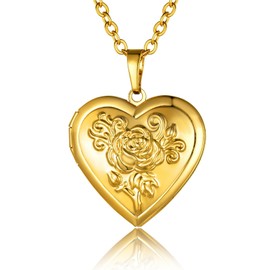 Silver Heart Locket with Photos, Customized Silvery Floral Locket Big Sized Heart Shaped Memorial Locket Pet Locket for Women Girls, with Adjustable 20"+2" Chain