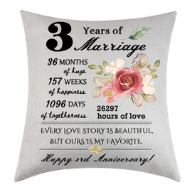 Didsbfsd 3 Years of Marriage Third Third Wedding Anniversary Throw Pillow Cover Keepsake Decoration Gift for Couples Women Men Husband Wife
