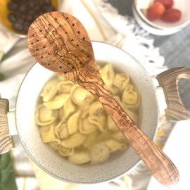 BeldiNest Olive Wood Strainer Spoon for Cooking, Slotted Spoons, Handmade Colander Spoons, Wooden Skimmer Spoons Great for Grill, and Stirring - Olive Wood Long Spatula 12-inch (Oval Mouth)