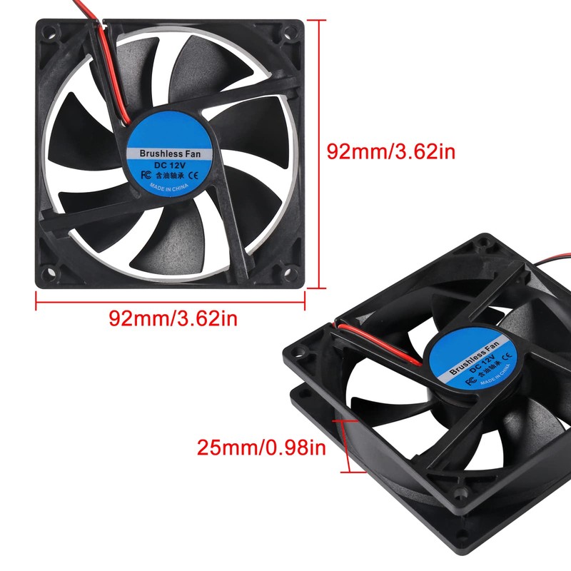4pcs 9225 92mm x 92mm x 25mm 2Pin DC 12V