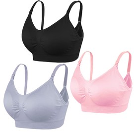 COLOMI 3 Pcs Maternity Nursing Bra Seamless Nursing Bra for Breastfeeding and Sleeping Without Underwire for Women (XL, Black+Grey+Pink/3Pack)