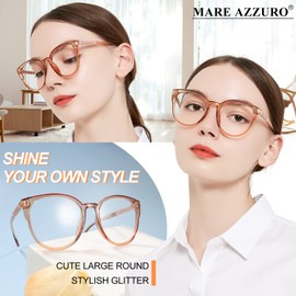 MARE AZZURO Large Bling Reading Glasses Women Trendy Round Readers 0 1.00 1.25 1.50 1.75 2.00 2.25 2.50 2.75 3.00 3.50 4.00 5.00 6.00 (Brown, 1.25)