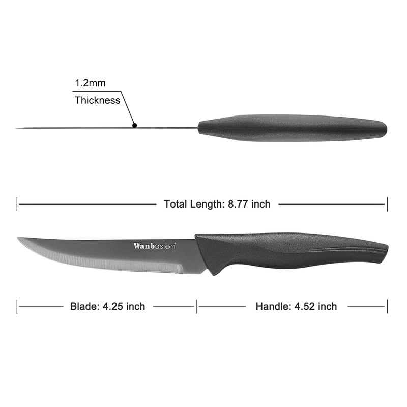 Wanbasion Black Non Serrated Steak Knives Set, Steak Knife Set