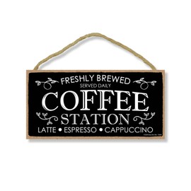 Honey Dew Gifts, Coffee Station Freshly Brewed Served Daily, Coffee Bar Sign, Coffee Decorations, Home Office Sign, Coffee Station Decor, Coffee Bar Essentials, 10 inch by 5 Inch, 754640