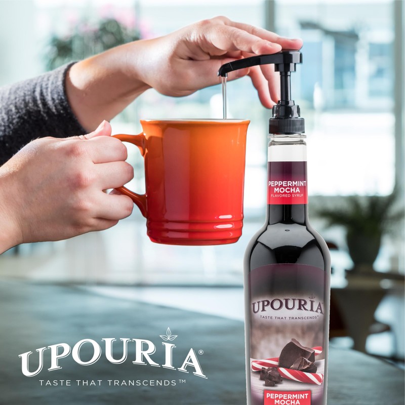 Upouria Peppermint Mocha Coffee Syrup, 100% Vegan, Gluten Free, Kosher,