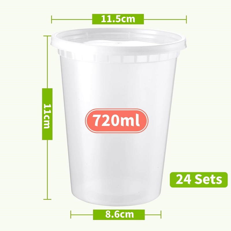 LATERN 24Pcs Plastic Food Containers with Lids, 720ml /24oz Reusable