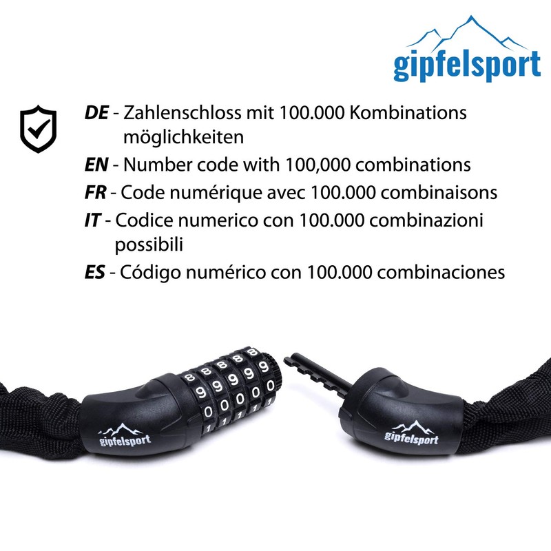 gipfelsport Bicycle Lock - Chain Lock with Numbers I Bicycle