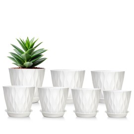 GARDIFE 7/6.5/6/5.5/5/4.5/4 inch Plant Pots, 7 Pack Flower Pots Indoor Outdoor, Planters with Drainage Holes and Tray Saucers (White)