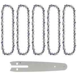 KtbeYTi 5 Pcs Mini Chainsaw 6 inch Chain with 6 inch Chainsaw Guide Bar, Replacement Saw Chain Small Chain saw Chain for Handheld Mini Chainsaws