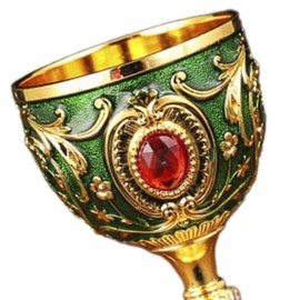 DimyFew Vintage Medieval Goblet Drinking Glass Party Supplies Handmade Novelty Engraving Metal Wine Cup Desktop Decoration, green
