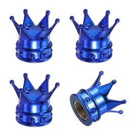 PATIKIL Crown Tire Valve Stem Caps, 4 Pcs Tire Valve Caps Vehicle Car Tire Air Caps Covers with O Rubber Ring Universal for Bicycle SUV Automotive, Blue