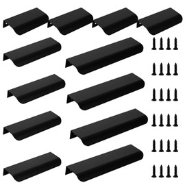 12 Pieces 3 Sizes Black Furniture Handles 80 mm, 120 mm, 150 mm Hidden Door Handle Cabinet Handles Aluminium Drawer Handle Hidden Handles Invisible Kitchen Handles for Drawers, Cupboards, Furniture