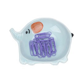 CAIRIAC Paper Clip Holders Ceramic Paperclip Holder Desktop, Paper Clip Dispenser Office Binder Clip Holder for Desk Cute Blue Elephant Paper Clip Holder (1pcs)