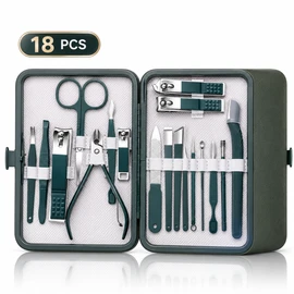 Stainless Steel Nail Care Kit for Manicure & Pedicure – 7–18 Piece Grooming Set with Storage Case for Home & Travel