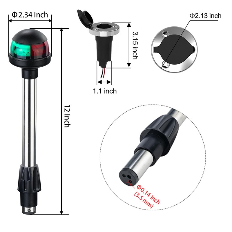 CLGMarine Bow Light,Boat Navigation Lights Red And Green Led,Light Pole