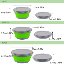 CTForest Set of 3 Portable Camping Foldable Bowls, Reusable Collapsible Bowls, Portable Salad Bowls, Travel, Camping, Picnic, School (Grass Green)