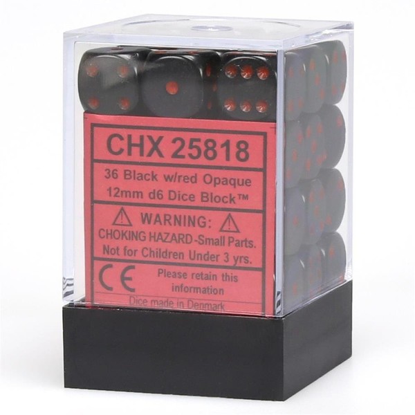 Chessex CHX25818 Dice-Opaque: 36D6 Set, Black/Red