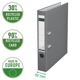 Leitz 180° Folder, Plastic, the Original, DIN A4 Lever Arch File, 5.2 cm, Slim, with Polypropylene Laminated Cover, 180° Mechanism, Highest Stability, Grey, 10155085