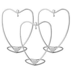 Heart Xmas Ornament Holders - Set of 3 - Silver Christmas Display Stands - 4" H - 2 3/4" Hanging Height