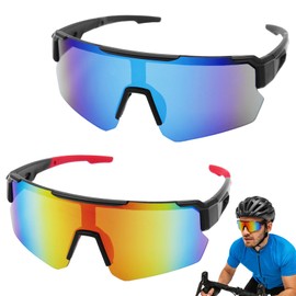 Druuzyl 2 Stück Sport Sonnenbrille, Polarisiert Fahrradbrille, Schnelle Brille Rave, Sonnenbrille Fahrradbrille Herren Damen, UV400 Sportbrille für Outdoorsport Radfahren Fahren Laufen