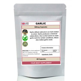 Garlic Capsules 500mg 100% Natural Pure (No Additives or Fillers) (60)