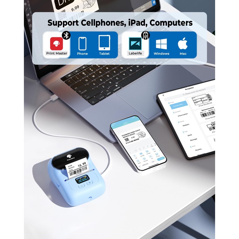 Phomemo M110 Label Printer, Portable Bluetooth Thermal Label Maker Machine