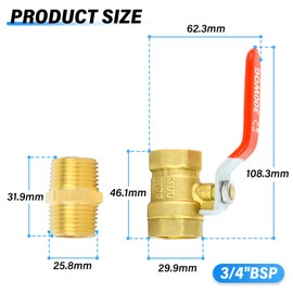 TAILONZ PNEUMATIC 1 x brass mini ball valve kit, 3/4 inch female thread x female thread pipe fitting with nipple